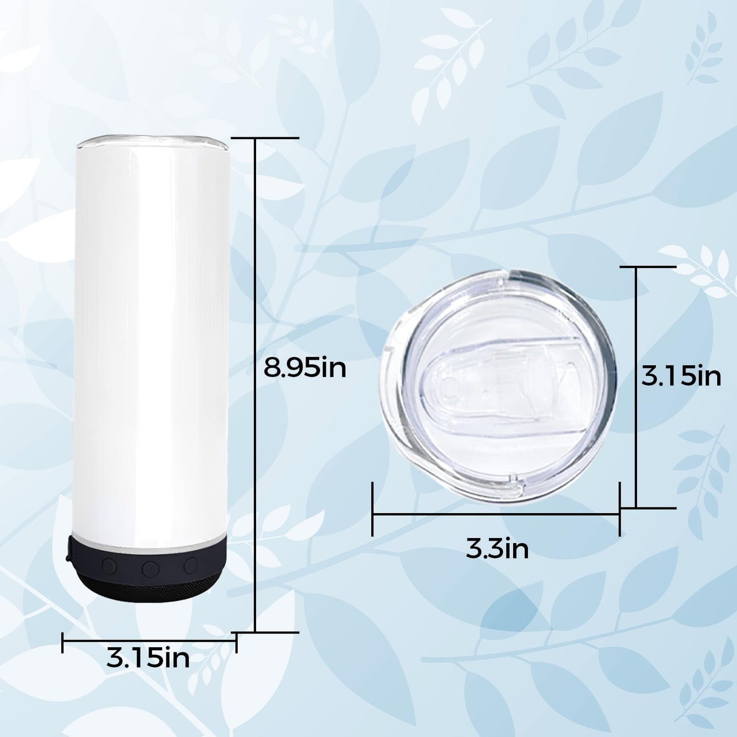 Lilsofee 12 Pack 20 OZ Sublimation Blank Tumblers Bulk Stainless Steels Double Vacuum Bluetooth Speaker Music Insulated Tumbler with Lid and Straw Heat Transfer Cup Black
