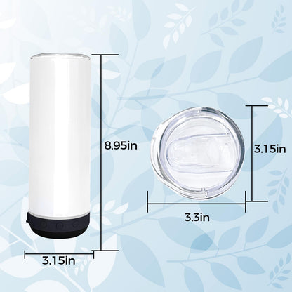 Lilsofee 12 Pack 20 OZ Sublimation Blank Tumblers Bulk Stainless Steels Double Vacuum Bluetooth Speaker Music Insulated Tumbler with Lid and Straw Heat Transfer Cup Black