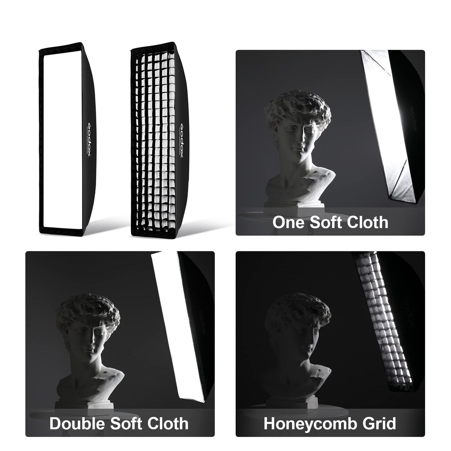 Godox 13 x 63 inch Strip Beehive Honeycomd Grid Softbox with Bowens Mount Speedring Compatible for Godox Studio Flash and Other Strobe Lighting&Carry Bag(2PCS) (35 x 160cm)