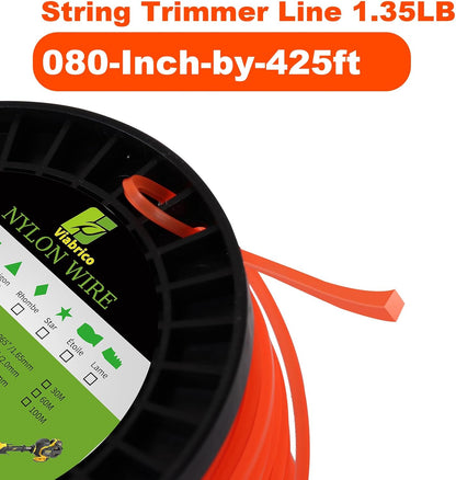 VIABRICO 0.080 Inch Weed Wacker String Trimmer Line - Commercial Grade Square Nylon - 425ft Spool