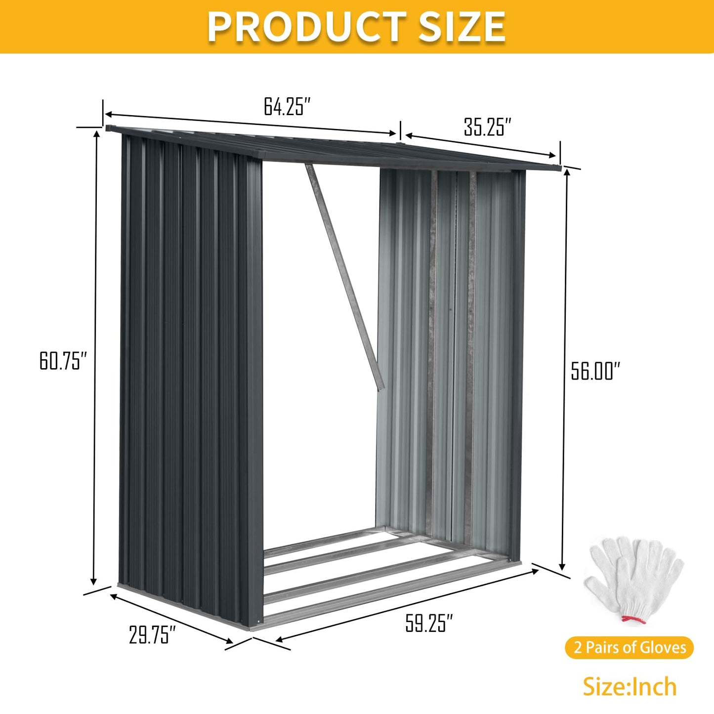 KEIKI 3x5 FT Outdoor Metal Firewood Rack with Sloped Roof, Open Air Woodshed Storage Shelter for Firewood, Pellets and Lumber