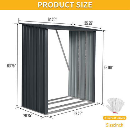 KEIKI 3x5 FT Outdoor Metal Firewood Rack with Sloped Roof, Open Air Woodshed Storage Shelter for Firewood, Pellets and Lumber