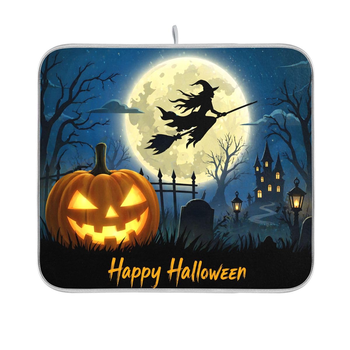 Bolaz Halloween Night Witch Bat Dish Drying Mat, Extra Large, 18" x 24", Black, Rectangular