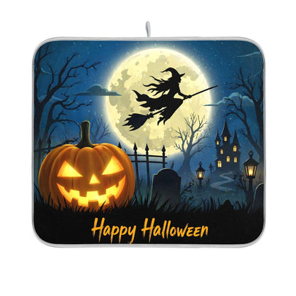 Bolaz Halloween Night Witch Bat Dish Drying Mat, Extra Large, 18" x 24", Black, Rectangular