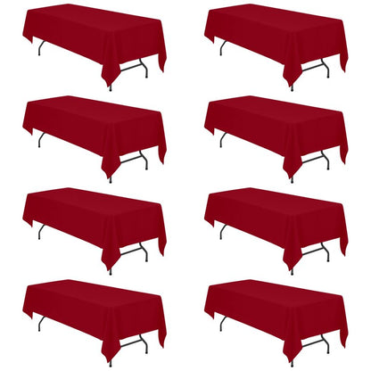 BRILLMAX 8 Pack Burgundy Tablecloths 60 x 126 Inch for 8ft Rectangle Tables - 150 GSM Polyester Fabric, 15" Standard Drop, Water, Stain & Wrinkle Resistant Cloth Cover for Wedding Dining Buffet