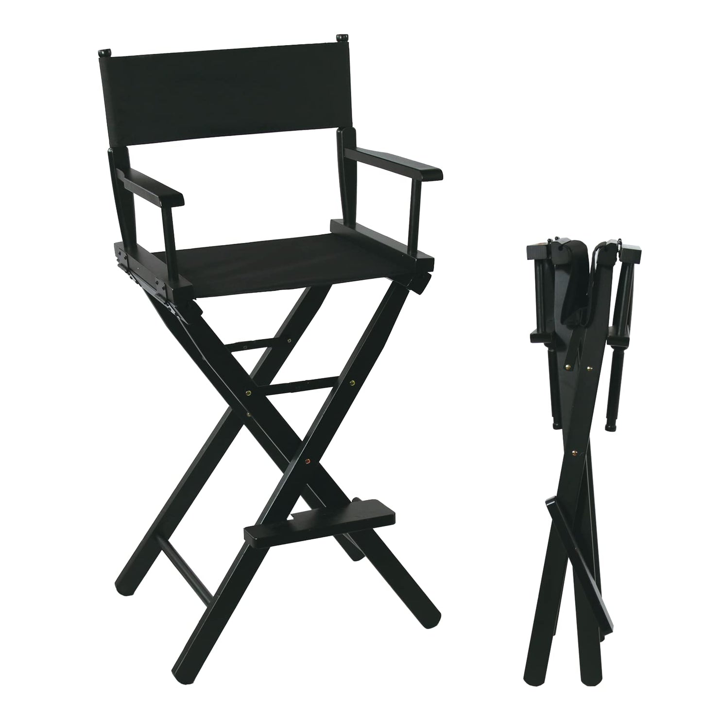 JXUFDHO Tall Directors Chair Foldable 46'', Makeup Chair Black for Makeup Artist, 250lbs Capacity Solid Hardwood,Black