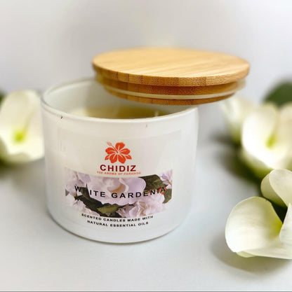 CHIDIZ White Gardenia Soy Scented Candles | Large 1 Wick Jar Candle | Up to 45 Hours Burning Time | Relaxing Aromatherapy Candles | Housewarming Gift for Women and Men (Medium, White Gardenia)