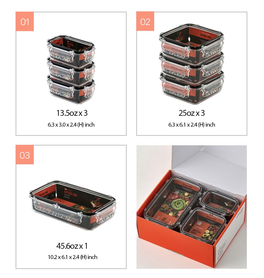 gotman Crystal Lock Airtight Food Storage Containers with Lids Gift Set(7 pack) Tritan | BPA-Free Meal Prep Container | Microwave, Freezer and Dishwasher Safe | Leak-Proof | Fresher Food