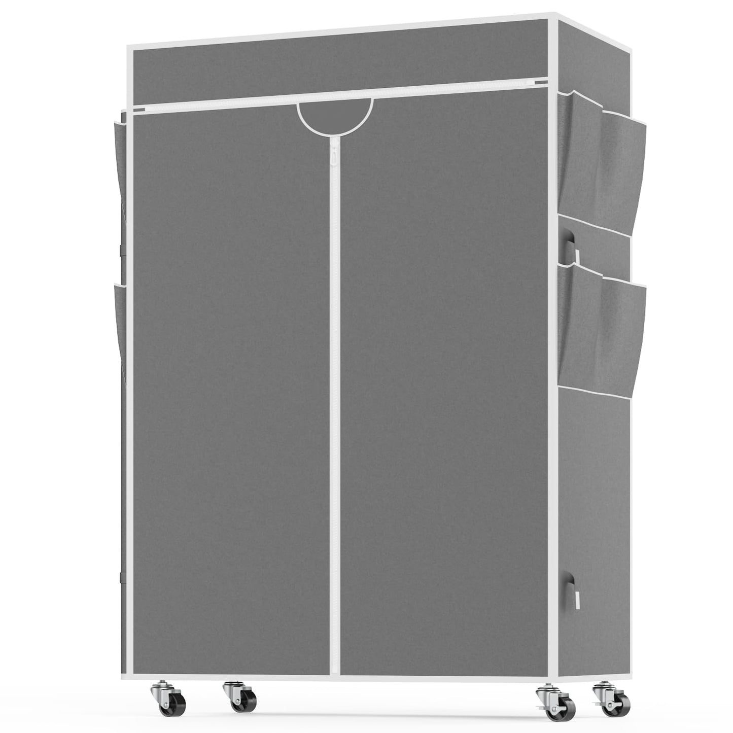 Homdox Garment Rack with Cover, Heavy Duty Clothing Rack for Hanging Clothes, Portable Closet Wardrobe, Double Rods Garment Rack with wheels, 35.1" W x 17.4" D x 80.6" H, Gray
