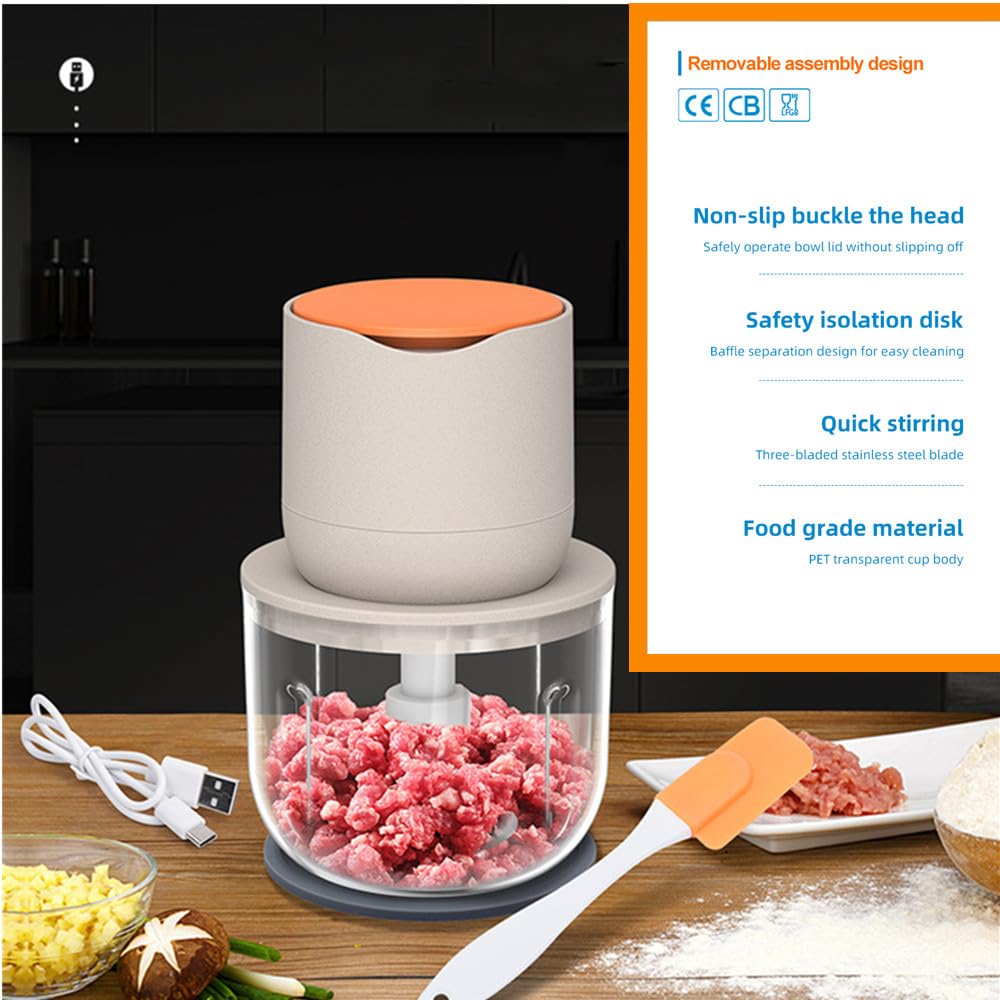 250ML Electric Garlic Chopper, Mini Portable Veggie Choppers, Garlic Grinder Masher Onion Chopper, Blender to Vegetable, Wireless Food Processor for Ginger, Chili, Fruit, Meat, etc