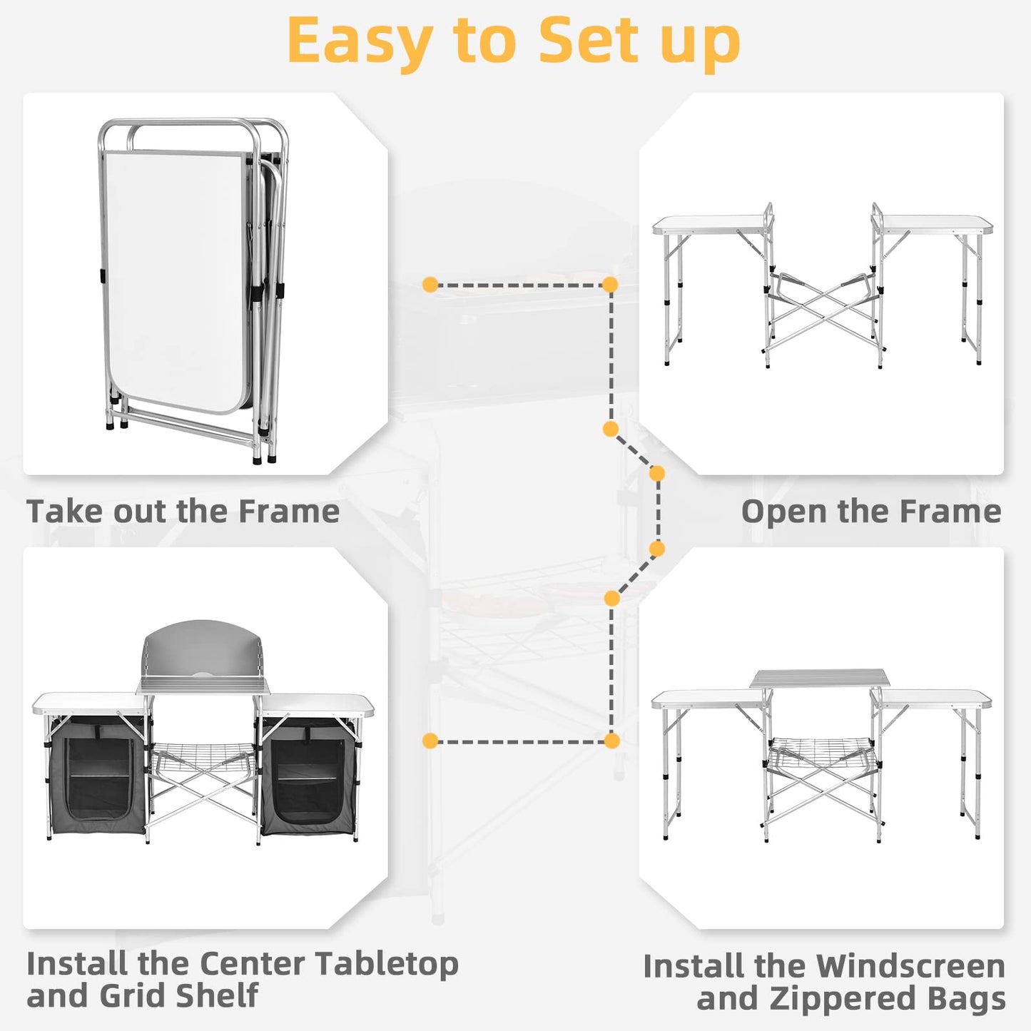 Giantex Camping Kitchen Station, Folding Grill Table with 26'' Tabletop, 2 Side Tables, Storage Organizer, Detachable Windscreen, Portable Camp Cook Outdoor Prep Station Backyard BBQ Picnic (Grey)