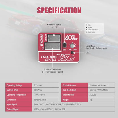 AGFRC Upgraded Mini Z RC Gyros - Mini Gyros for Drifting Mini-Z Car/Full Aluminum 4Gram Precision Red RC Gyro Set for Competition Grade RC Drifting (GY04M V3.5)