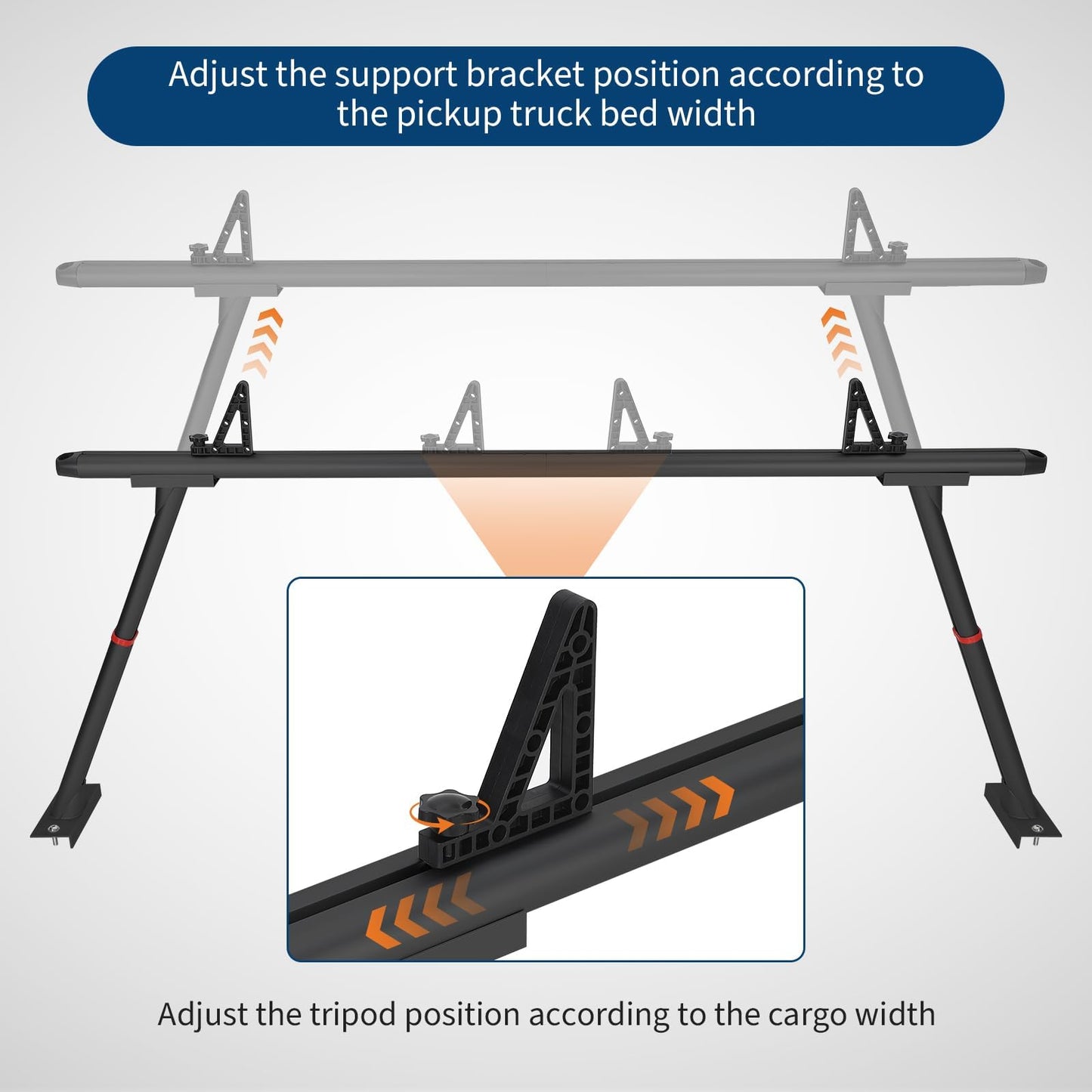 Aluminum Truck Rack, 35.4-71 in Width Adjustable Truck Bed Rack, Heavy Duty 800 LB Capacity, Secure Carrier for Kayak, Surfboard, Lumber, Contractor Gear, Black