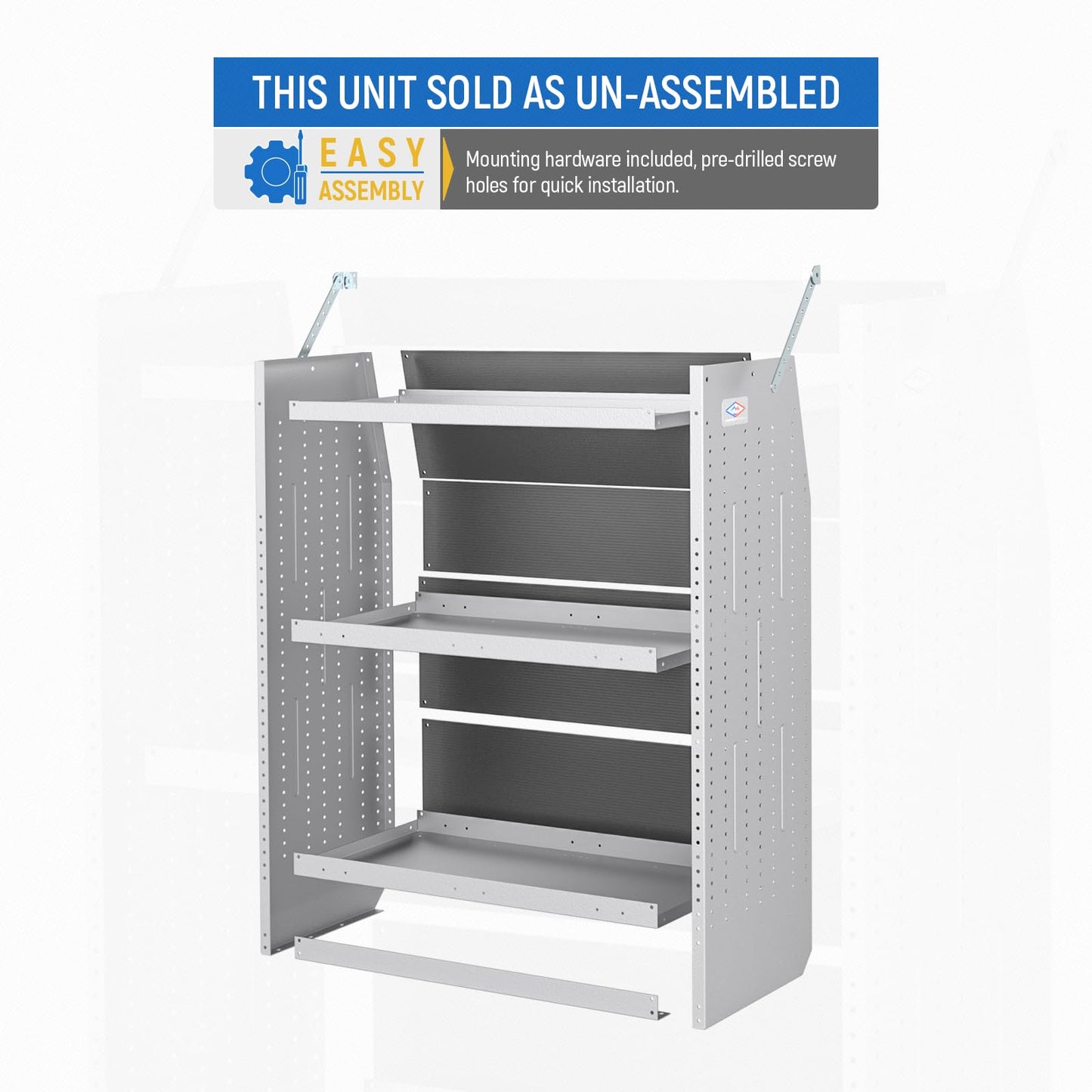 AA Products Model SH-4603-T3 Steel Low/Mid/High Roof Van Shelving Storage System Fits Transit, GM, NV, Promaster and Sprinter, Contoured Shelving Unit, 32" W x 46" H x 16" D