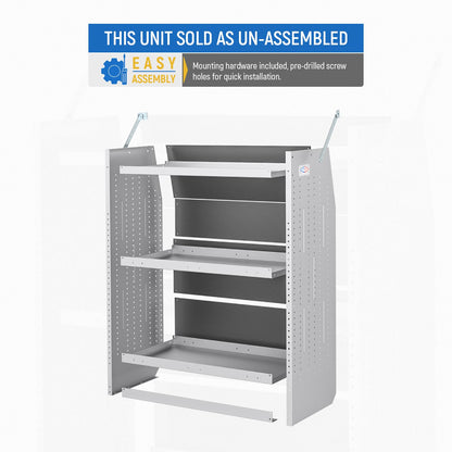 AA Products Model SH-4603-T3 Steel Low/Mid/High Roof Van Shelving Storage System Fits Transit, GM, NV, Promaster and Sprinter, Contoured Shelving Unit, 32" W x 46" H x 16" D