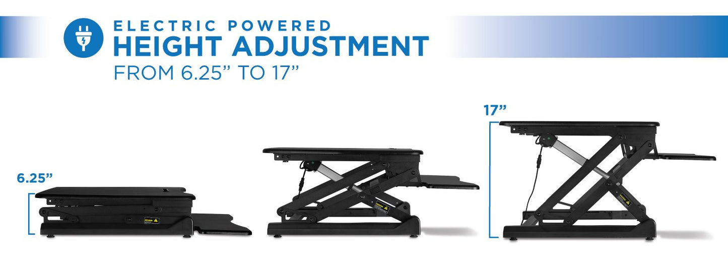 Mount-It! Electric Standing Desk Converter 35.4" Quick Sit Stand Desk Riser, Computer Workstation Motorized Easy Convertor with Built-in USB Charging Port, Ergonomic Height Adjustable in Black