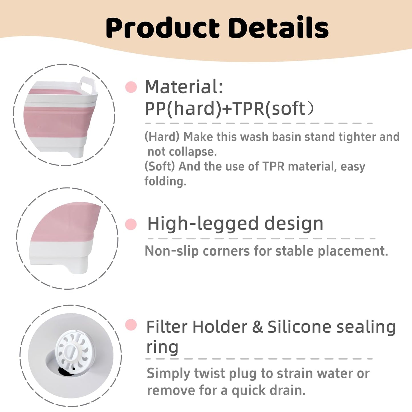 Collapsible Wash Basin for Baby Bottles - 2.4 Gallons Portable Wash Bin for RV Camping Sink, Space-Saving Dish Tub (Gray)