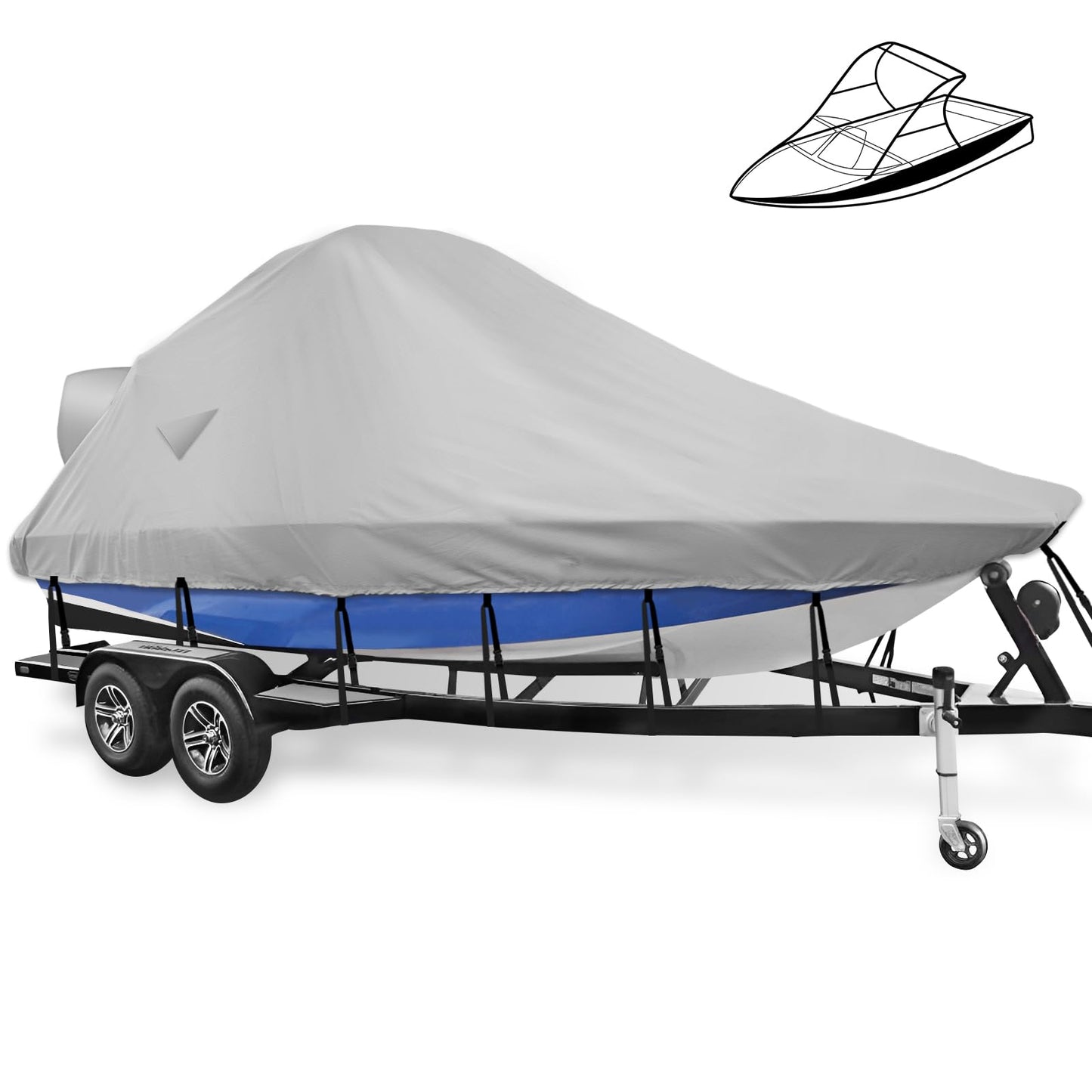 Mionovity Wake Tower Boat Cover, Wakeboard Tower Boat Cover - 900D Marine Heavy Duty Waterproof Boat Cover, Fits Fits V Hull Runabout Ski-Boats, 23-25ft, Gray