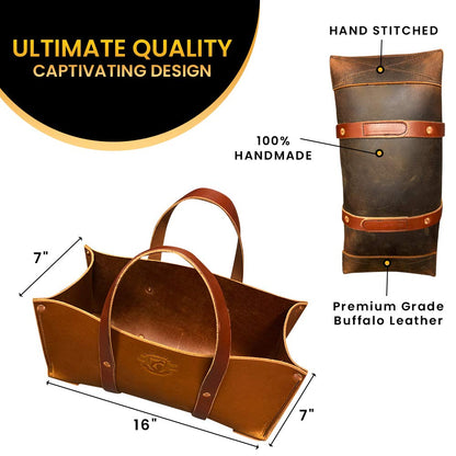 Woodman's Pal Buffalo Leather Tote Tool Bag For Hand Tools, Gardening, Outdoorsmen, Heavy Duty Premium Storage Leather Organizer (Crazy Horse Black)
