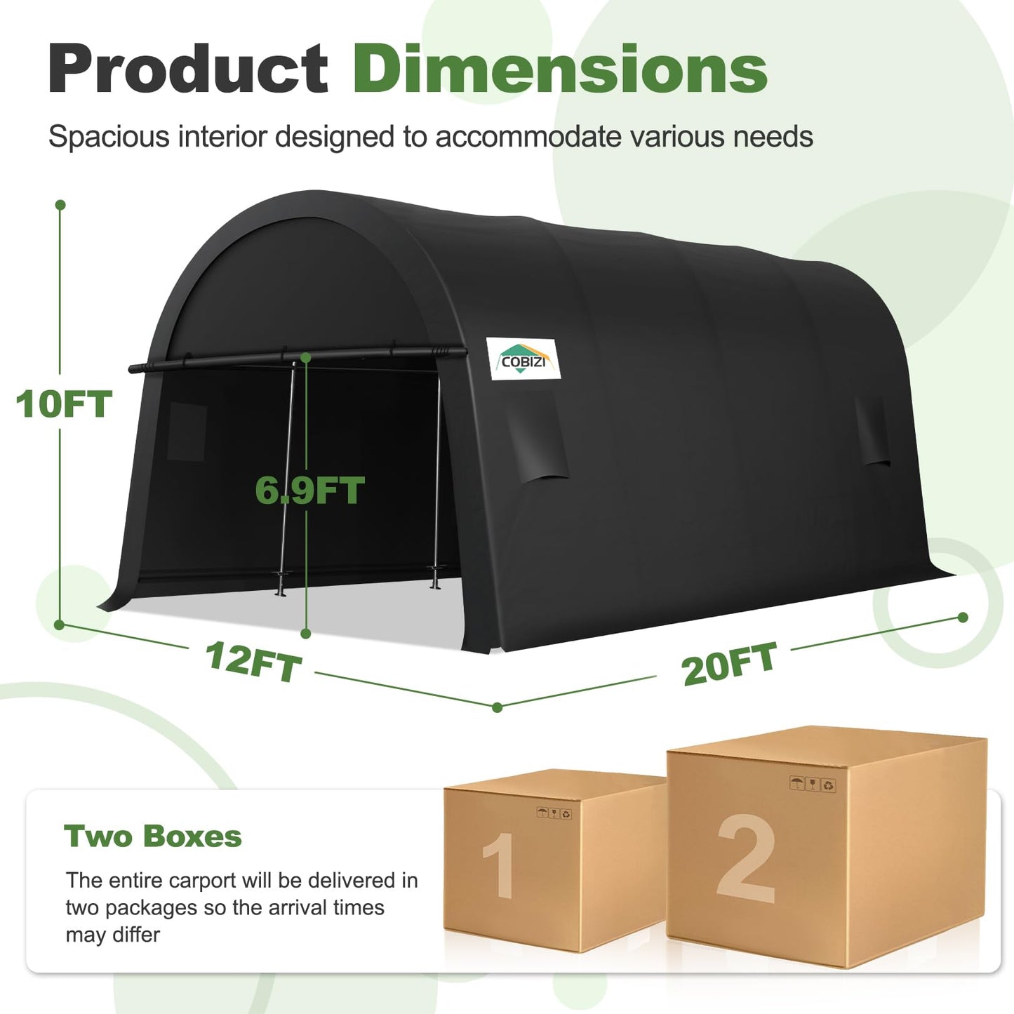 COBIZI Carport Canopy 12x20 Heavy Duty Portable Garage, All-Season Portable Car Ports & Outdoor Storage Shed, Galvanized Frame Vehicle Shelter with Removable Doors and Vents