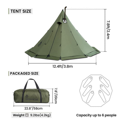OneTigris Rock Fortress Hot Tent with Stove Jack, 4 Season, 4-6 Person Tipi for Camping, Backpacking, Hunting, Fishing - Waterproof, Wind-Proof
