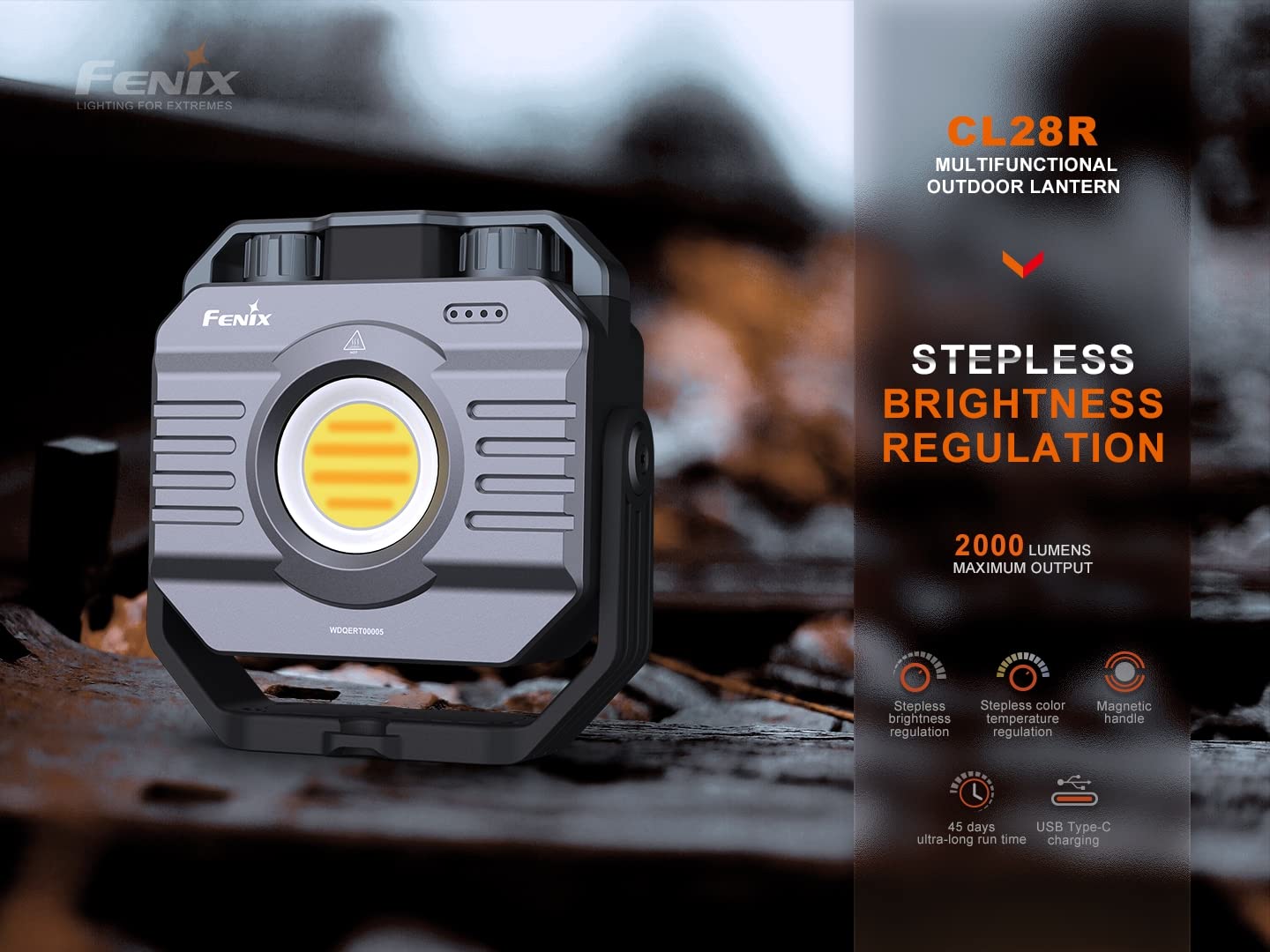 Fenix CL28R 2000 Lumen 2-in-1 Camping Lantern and Portable Work Light, USB-C Rechargeable, Continuous Brightness and Color Temperature Adjustment