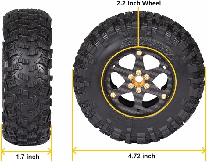 RhinoRC MOZA 1.9inch Competition Tires Super Sticky with Narrow Carbon Fiber Aluminum 2.2 inch Wheel Rim N2401 for Pro and Sporty Class 1/10 RC Crawler Car (1.9inch 4pcs)