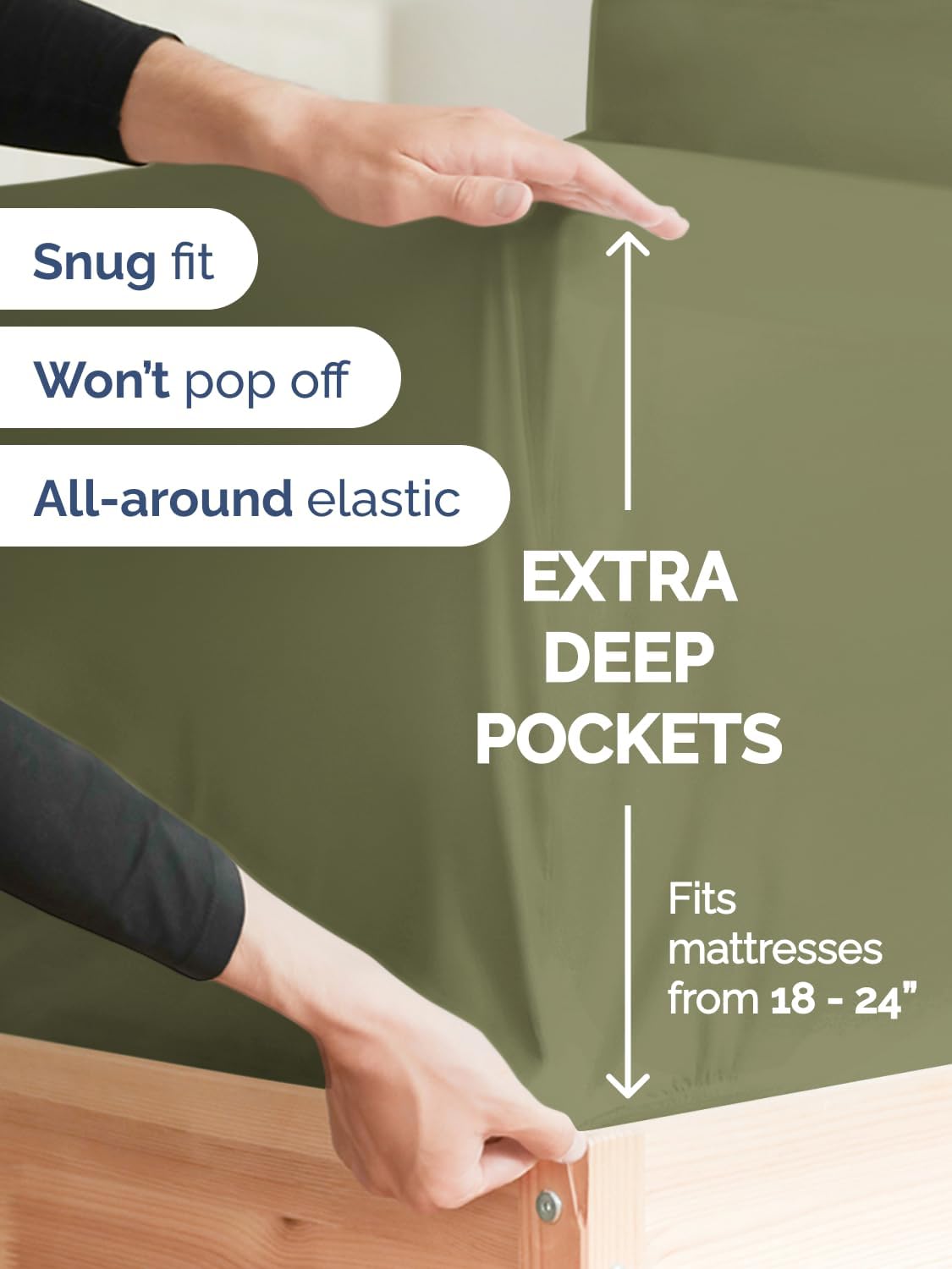 Skiennix Extra Deep Queen Sheet Set - 6 Piece Breathable Cooling Bedding - Soft Wrinkle-Free Sage Green