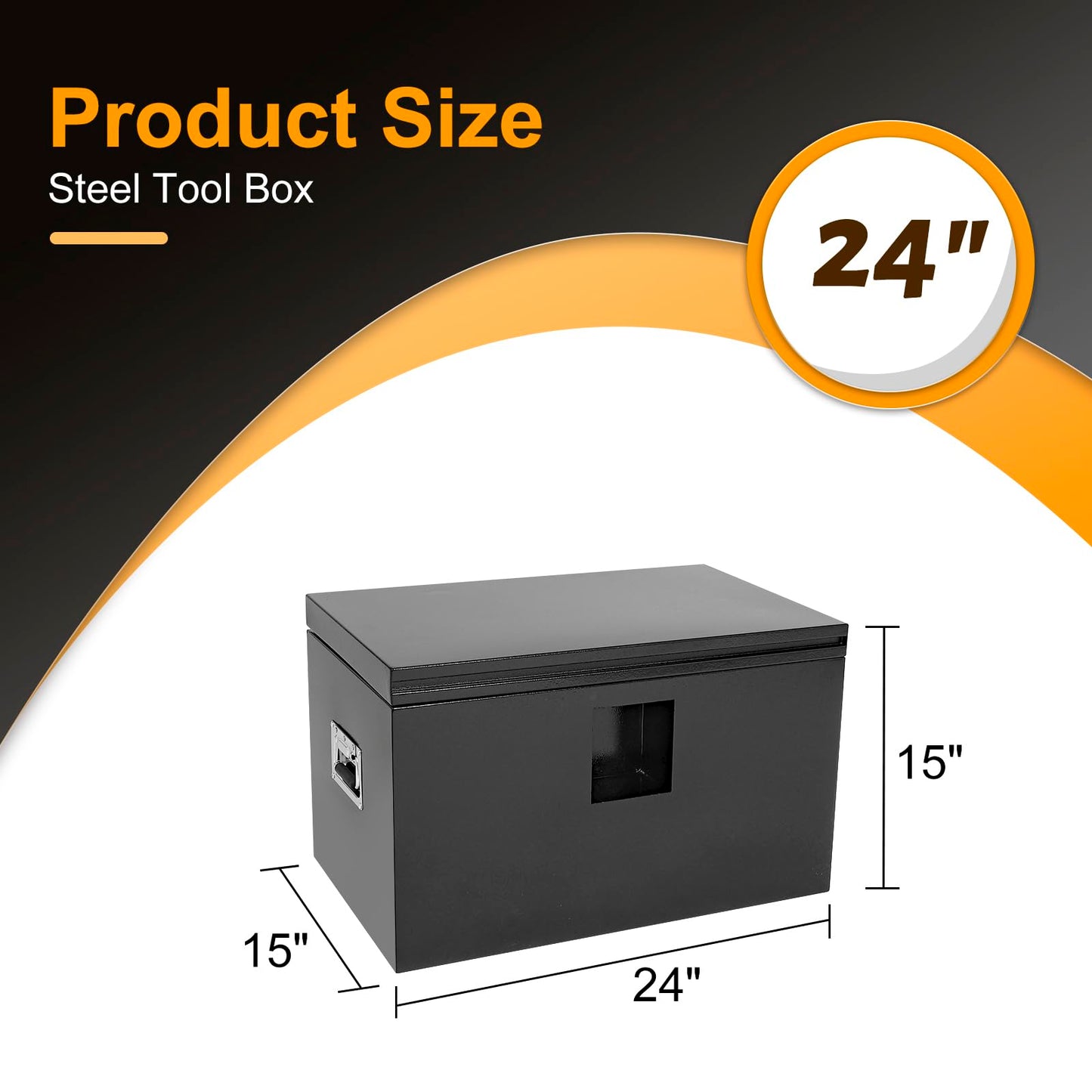 COOLBAG Steel Truck Bed Tool Box, 24x15x15 Inch Storage Box with Side Handle and Dual Gas-Shock Lids,Chest Toolbox Weatherproof Square Organizer for Pickup Truck RV Trailer, Black