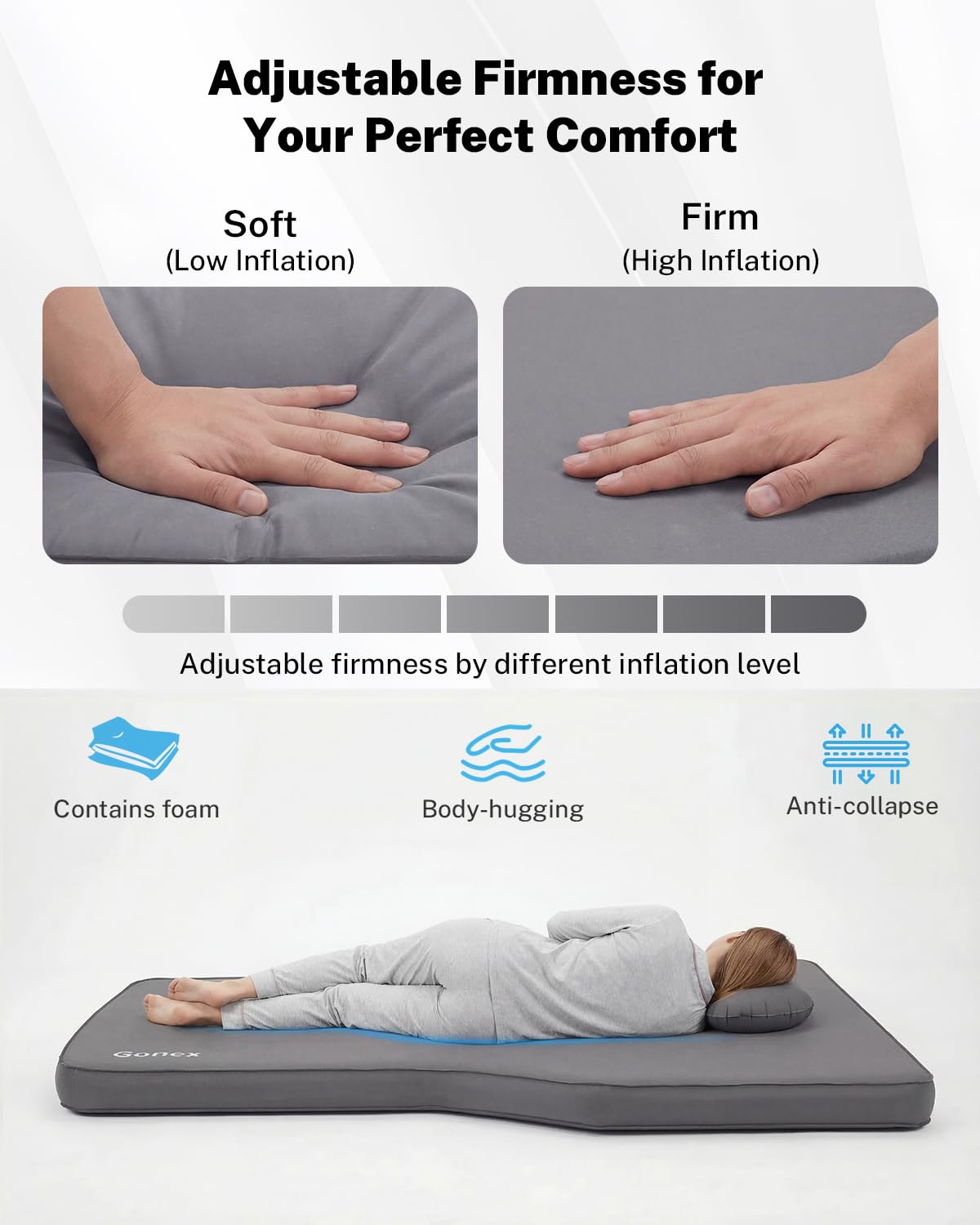 Gonex Foam Mattress for Tesla Model Y 2020-2026 Juniper, Inflatable 4" Air & Foam Bed with Cordless Pump, 78"x54" Full Size, Foldable & Fits in Frunk, Perfect for Roadtrips, Camping & Naps