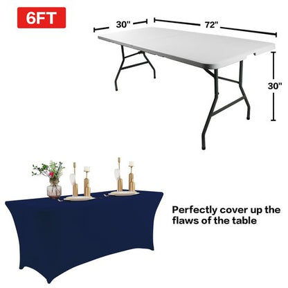 IVAPUPU 6FT Table Cloth for Rectangular Fitted Events Stretch Jean Blue Table Covers Washable Cover Spandex Tablecloth Protector for Party, Wedding, Cocktail, Banquet, Festival