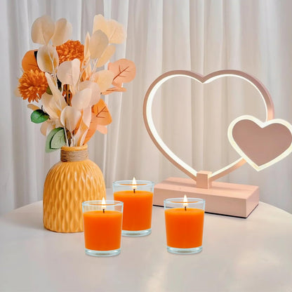 6 Pack Unscented Orange Votive Candles in Glass, 2 Inch Natural Soy Wax Scentless Fall Harvest Autumn Candles for Halloween Thanksgiving Wedding Party Home Holiday Relaxation, 12-15 Hour Burning Time
