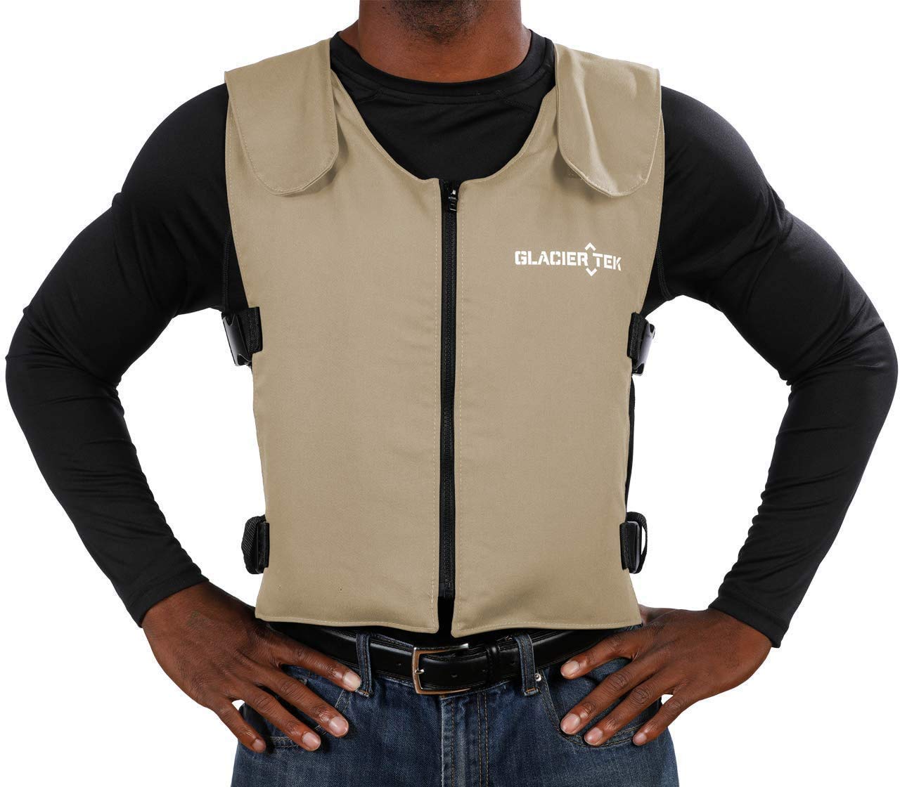 Glacier Tek Original Cool Vest with FR3 Flame-Retardant Banox Fabric and Nontoxic Cooling Packs Tan