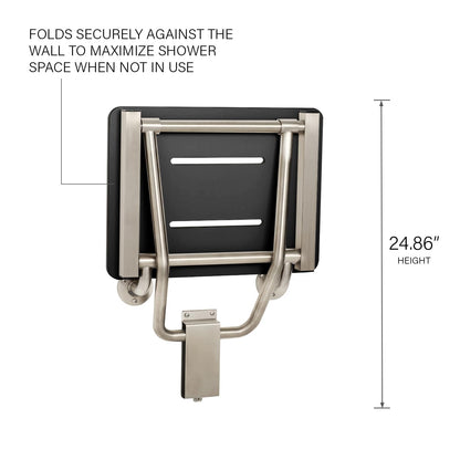 24" x 15" Black Folding Wall Mount Shower Seat Bench, ADA Compliant