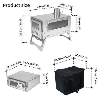 Trekrevive Magma Mini Titanium Tent Stove with Removable Oven, Secondary Air Intake, Lightweight and Portable, Titanium Camping Stove Used for Backpacking, Tent Heating, Cooking Baking