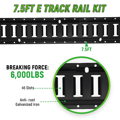 7.5' E Track Tie Down Rail Kit (4 Pack) - Trailer E Tracks with 6,000lbs Break Strength - Power Coated Etrack - Heavy Duty E Track Rail for Securing Cargos, Motorcycles, Bikes, Trailers