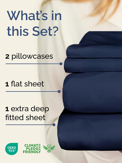 Skiennix Extra Deep Twin Sheet Set - 4-Piece Breathable Cooling Bedding - Soft, Wrinkle-Free Navy Blue