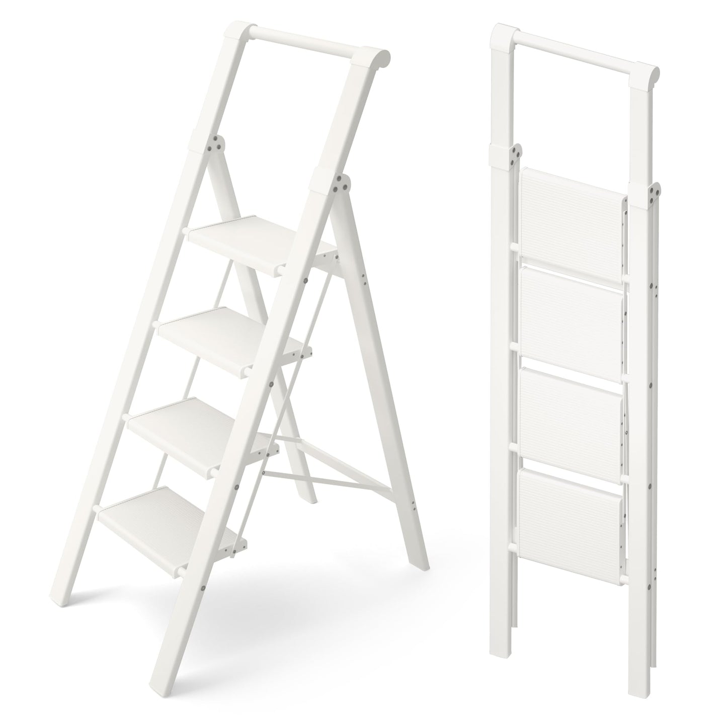 HillhutApex 4 Step Foldable Aluminum Step Ladder with Handgrip, Anti-Slip Pedal, 330 lbs Capacity, Lightweight & Portable for Home, Kitchen, Office, Garage (White)