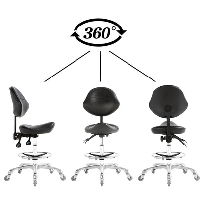Nazalus Saddle Stool Chair with Back Support Footrest, Heavy-Duty(350LBS), Hydraulic Rolling Swivel Adjustable Stool Chair for Salon Spa Beauty Massage Dental Clinic Home Office Use