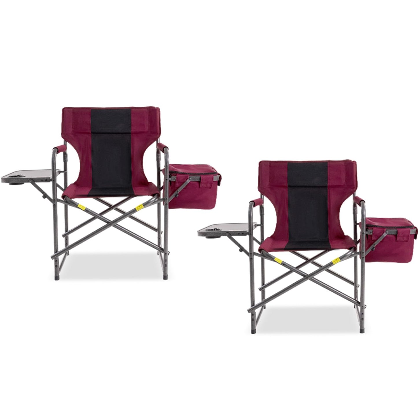 Foristrail Director Camping Chair Set of 2 with Cooler Bag & Foldable Side Tray - 400lbs Heavy Duty Outdoor Folding Lawn Chair, Portable Camp Chair for Backyard, Fishing, Beach (Wine Red)