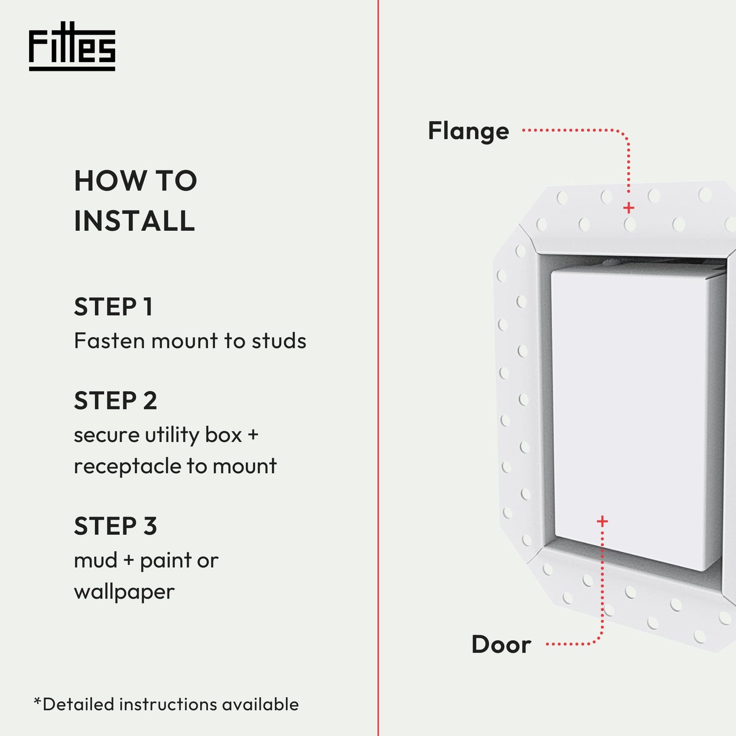 Fittes Flush Drywall No-See Receptacle Mount [Luxe] - 1 Gang - Satin White
