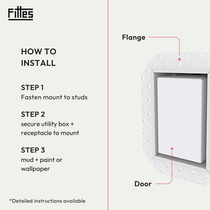 Fittes Flush Drywall No-See Receptacle Mount [Luxe] - 1 Gang - Satin White