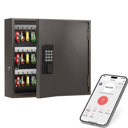 WeHere 90 Key Lock Box, Smart Key Cabinet with Key Management System, App, Bluetooth, Dynamic/Static Password, WiFi Unlock(Sold Separately), Wall-Mount Commercial Key Storage Box for Office, School
