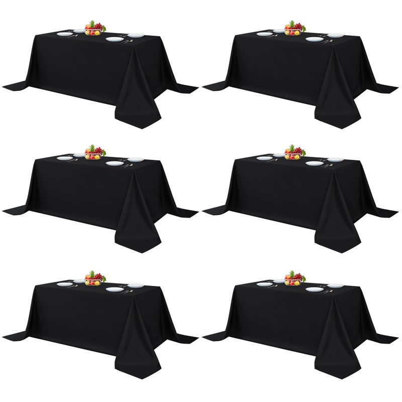 Fitable Black Tableclothes for Rectangle Tables, 6 Pack - 90 x 156 Inch - Reusable and Elegant Tablecloths, Polyester Fabric Table Covers for Wedding, Party, Banquet, Formal Events