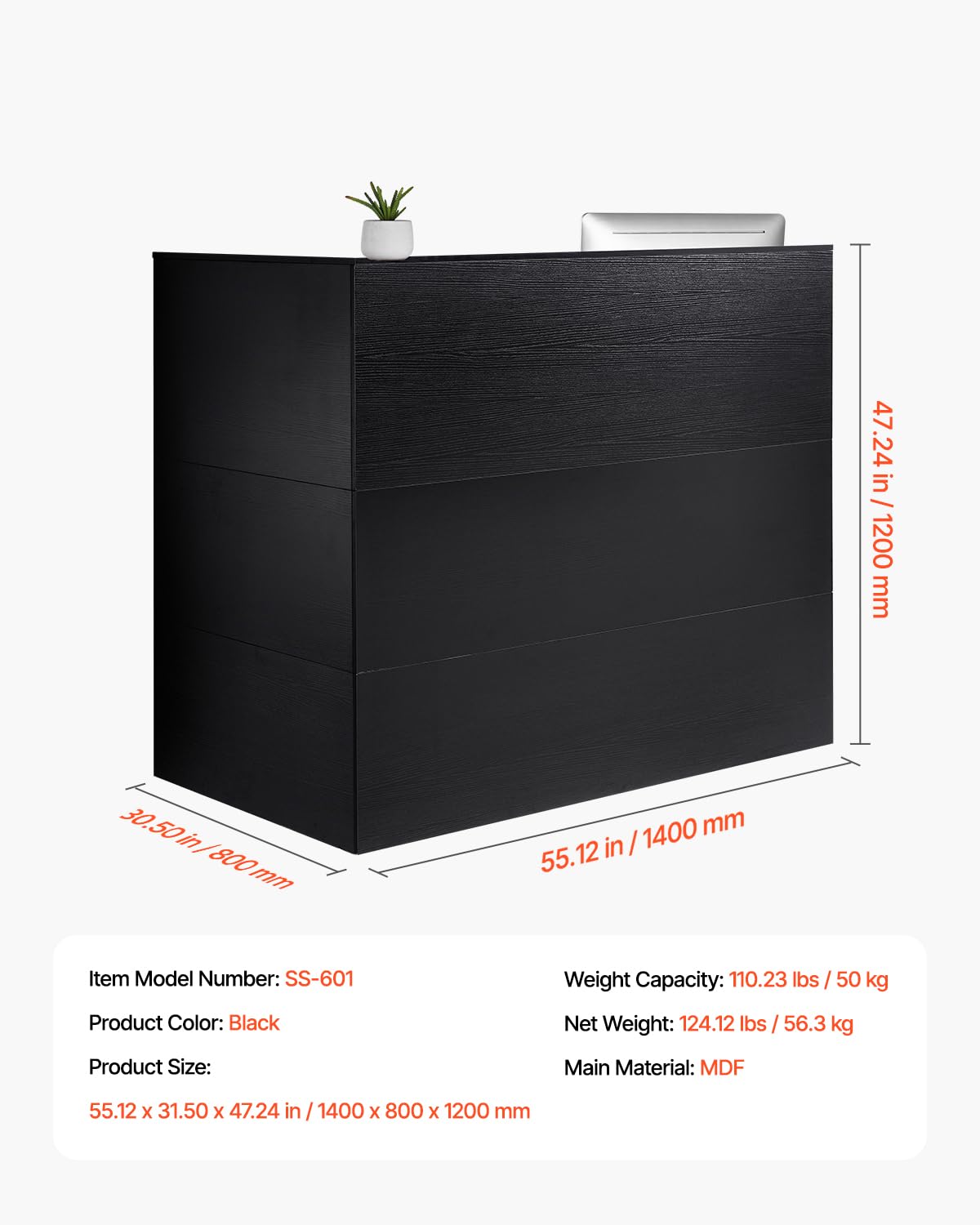VEVOR Reception Desk, 55Inch L-Shaped Front Counter Table, Office Reception Counter with Drawer Keyboard Tray and Storage Cabinet, for Checkout, Lobby, Beauty Salon & Office, Black