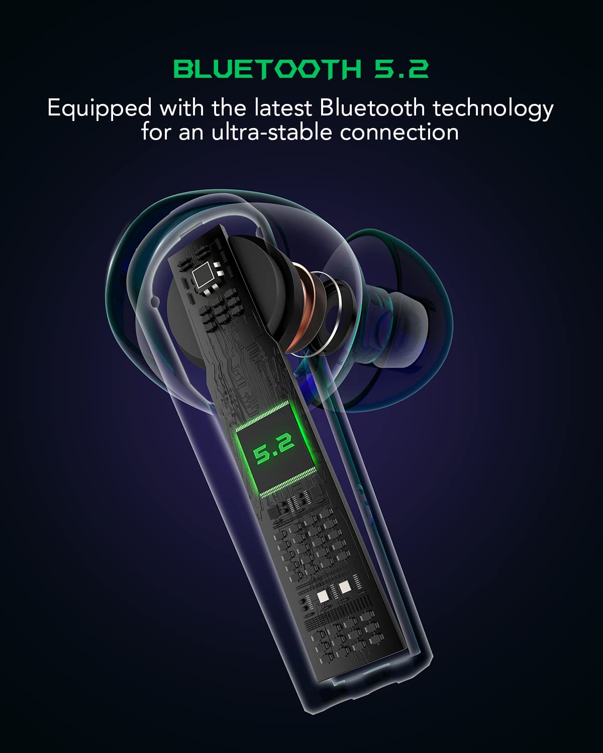 Black Shark Wireless Earbuds with 35ms Ultra-Low Latency, Wireless Headphones with Premium Sound, Bluetooth 5.2, 10mm Drivers, 4 Hyperclear Mics, IPX5 Waterproof, 20H Play Time, Comfort Fit