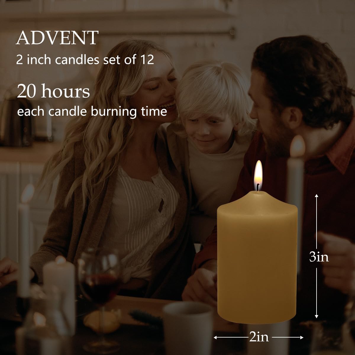 Unscented Color Pillar Candles Set of 12-2x3 inch - Dripless and Smokeless Large Pillar Candles, 20-Hours Long Burning Time Paraffin Candle for Dinner Table, Christmas and Home Deco