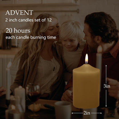 Unscented Color Pillar Candles Set of 12-2x3 inch - Dripless and Smokeless Large Pillar Candles, 20-Hours Long Burning Time Paraffin Candle for Dinner Table, Christmas and Home Deco