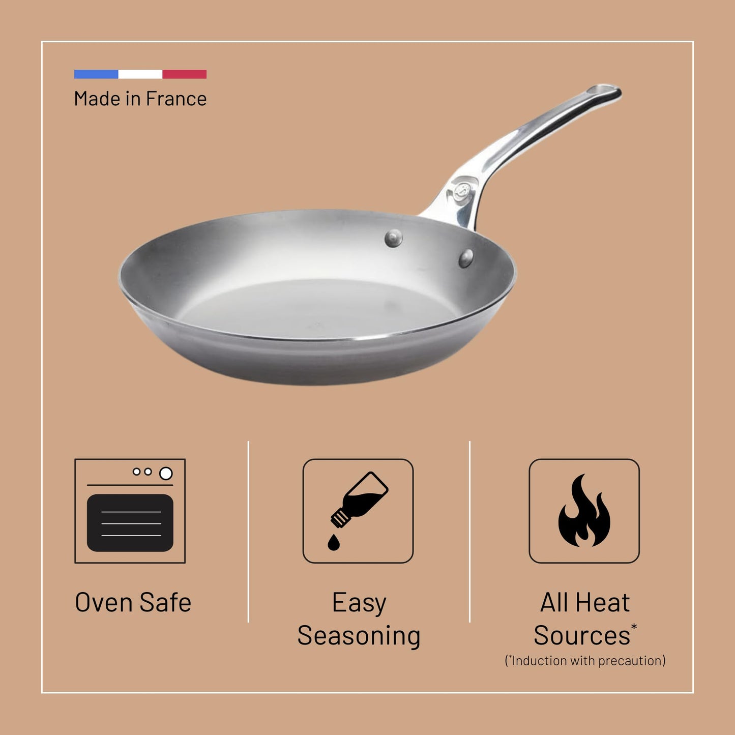 de Buyer MINERAL B Pro Carbon Steel Fry Pan - 11” Diameter, 8.3” Cooking Surface - Ideal for Searing, Sauteing & Reheating - Naturally Non-Stick Finish - Made in France