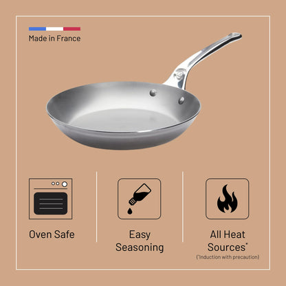 de Buyer MINERAL B Pro Carbon Steel Fry Pan - 11” Diameter, 8.3” Cooking Surface - Ideal for Searing, Sauteing & Reheating - Naturally Non-Stick Finish - Made in France